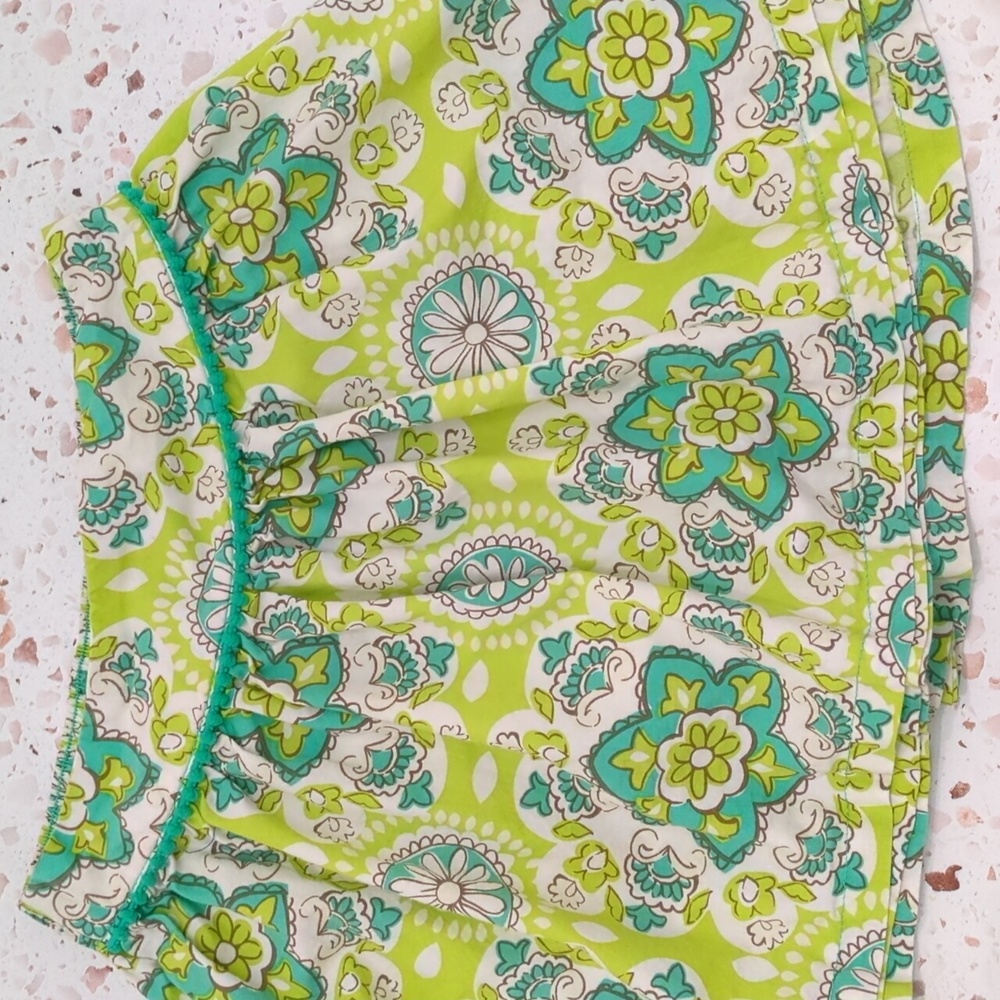 Cherokee | Turquoise and Lime Print Skirt with Baby Pom Trim | 4T